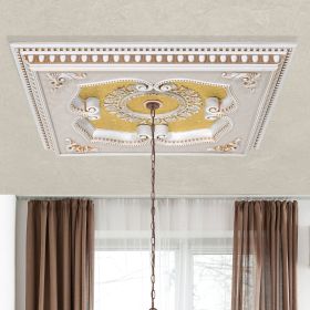 French White and Gold Square Chandelier Fan Ceiling Medallion