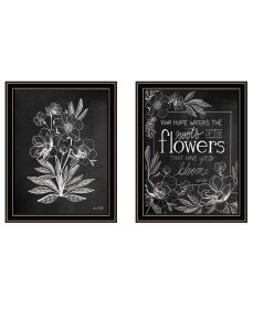 "Vintage Chalkboard Blooms" 2-Piece Vignette by House Fenway, Ready to Hang Framed Print, Black Frame