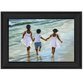 Trendy Decor 4U "Running on the Beach" Framed Wall Art, Modern Home Decor Framed Print for Living Room, Bedroom & Farmhouse Wall Decoration by Georgia