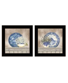 "The Farmhouse Blues Collection" 2-Piece Vignette By Linda Spivey, Ready to Hang Framed Print, Black Frame