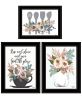 "Rise & Shine Kitchen Collection" 3-Piece Vignette By Michele Norman, Ready to Hang Framed Print, Black Frame