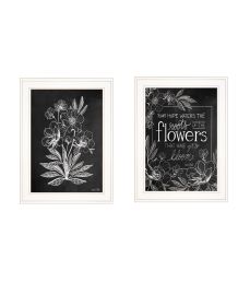 "Vintage Flowers in Bloom" 2-Piece Vignette by HOUSE FENWAY , Ready to Hang Framed Print, White Frame