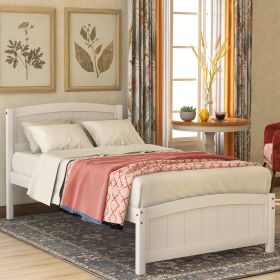 Wood Platform Bed with Headboard; Footboard and Wood Slat Support; White RT