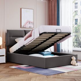 Upholstered Platform bed with a Hydraulic Storage System, Full size