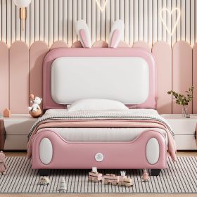 Twin size Upholstered Rabbit-Shape Princess Bed ,Twin Size Platform Bed with Headboard and Footboard