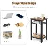 Simple Modern Style 3-Tier Industrial Side End Telephone Table Tall Nightstand