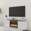 Modern White 70" TV Stand w/ Insert Electric Fireplace