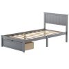 Elegant Twin-Size Platform Bed, Featuring Convenient Under-Bed Drawer, Stylish Gray Finish