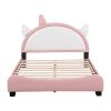 Cute Full size Upholstered Bed With Unicorn Shape Headboard,Full Size Platform Bed with Headboard and Footboard