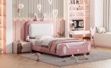 Twin size Upholstered Rabbit-Shape Princess Bed ,Twin Size Platform Bed with Headboard and Footboard