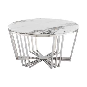 Lunar Gleam Chrome Coffee Table, Chrome and White Marble Finish