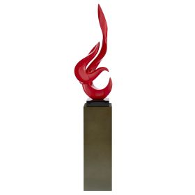 Red Flame Floor Sculpture With Stand, 65" Tall (Color: Gray)