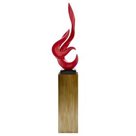 Red Flame Floor Sculpture With Stand, 65" Tall (Color: Bronze)