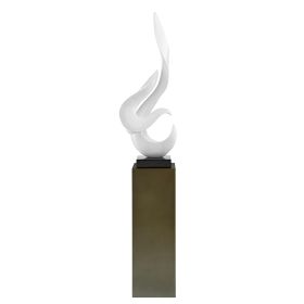 White Flame Floor Sculpture With Stand, 65" Tall (Color: Gray)