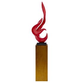 Red Flame Floor Sculpture With Stand, 65" Tall (Color: Wood)