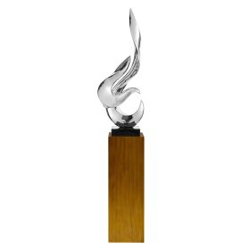 Chrome Flame Floor Sculpture With Stand, 65" Tall (Color: Wood)