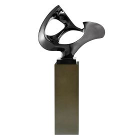 Black Abstract Mask Floor Sculpture With Stand, 54" Tall (Color: Gray)