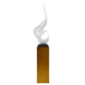 White Flame Floor Sculpture With Stand, 65" Tall (Color: Wood)