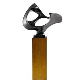 Black Abstract Mask Floor Sculpture With Stand, 54" Tall (Color: Wood)