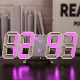 1pc 3D LED Digital Clock; Bedroom LED Clock For Home Decor (Gray: Purple)