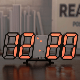 1pc 3D LED Digital Clock; Bedroom LED Clock For Home Decor (Gray: Orange)