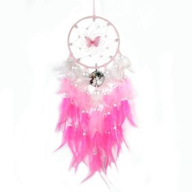 1pc; Fairy Butterfly Dream Catcher Gradient Color Crystal Stone Life Tree Feather Wind Chime Ornament Home Shop Decoration Pendant Finished Product Wi (Gray: Pink)