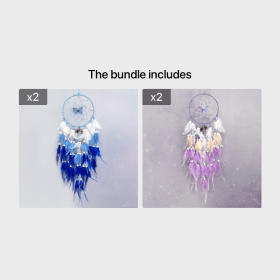 1pc; Fairy Butterfly Dream Catcher Gradient Color Crystal Stone Life Tree Feather Wind Chime Ornament Home Shop Decoration Pendant Finished Product Wi (Gray: Blue*2+Purple*2)