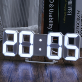 1pc 3D LED Digital Clock; Bedroom LED Clock For Home Decor (Gray: White)