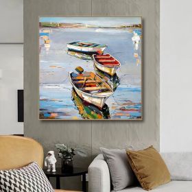 Hand Painted Oil Painting Rowboat Nordic Seascape (Style: 1, size: 70x70cm)