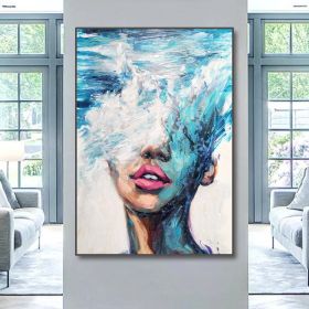 Hand Painted Oil Painting Abstract Nordic Light Blue Girl (Style: 1, size: 50X70cm)