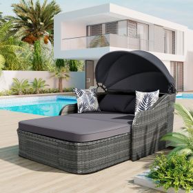 Outdoor Sunbed with Adjustable Canopy (Gray: Gray)