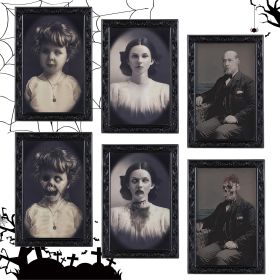 Halloween Decoration 3D Changing Face Moving Picture Frame Portrait Horror For Horror Party Decors Home Decorations (Gray: Ghost Painting 3pcs B)