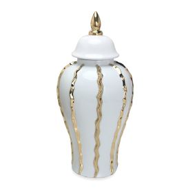 Elegant White Ceramic Ginger Jar with Gold Accents - Timeless Home Decor (Gray: as Pic)