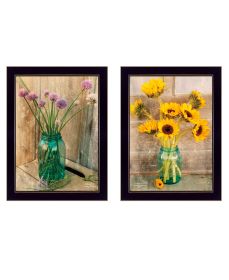 "Country Sunflowers & Chives" 2-Piece Vignette by Anthony Smith (Gray: as Pic)