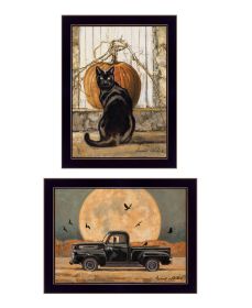 "Harvest Moon with A Black Cat & Truck" 2-Piece Vignette by Bonnie Mohr (Gray: as Pic)