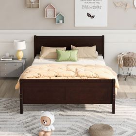 Queen Size Wood Platform Bed with Headboard and Wooden Slat Support (Gray: Espresso)