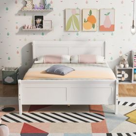 Full Size Wood Platform Bed with Headboard (Gray: White)