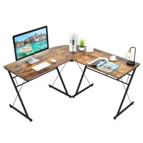 L-Shaped Corner Desk Computer Table (Gray: Brown)