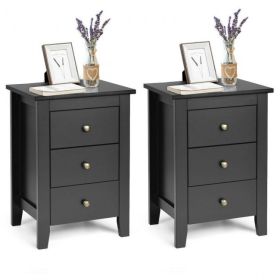 Beautiful Design Modern Style Bedside Cabinet With 3 Drawers (Type: Nightstand, Gray: Black(Set of 2))