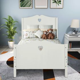 Twin Size Wood Platform Bed with Headboard,Footboard and Wood Slat Support (Gray: White)