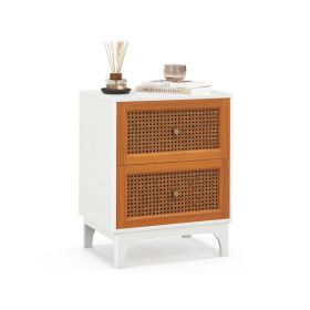 Nightstand with Rattan Decorated for Living Room & Bedroom (Type: Nightstands, Gray: White)