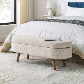 Oval Ottoman Storage Bench (Gray: Beige)