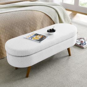 Oval Ottoman Storage Bench (Gray: White)