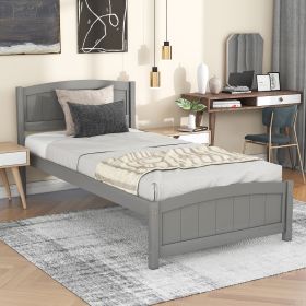 Twin Wood Platform Bed with Headboard and Footboard (Gray: Gray)