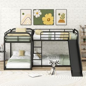 Full and Twin Size L-Shaped Bunk Bed (Gray: Black)