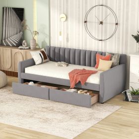 Twin Size Upholstered Daybed with Drawers (Gray: Gray)