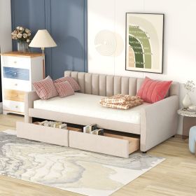 Twin Size Upholstered Daybed with Drawers (Gray: Beige)