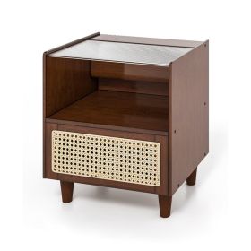 Simple Retro Bamboo Rattan Nightstand with Drawer (Type: Nightstand, Gray: Brown)