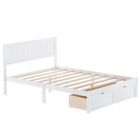 Full Size White Wooden Bed Frame with Underbed Storage Drawers - Ultimate Practicality and Comfort, Perfectly Fits Any Home Decor (Gray: White)