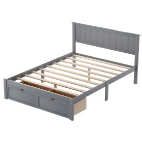 Full Size White Wooden Bed Frame with Underbed Storage Drawers - Ultimate Practicality and Comfort, Perfectly Fits Any Home Decor (Gray: Gray)